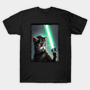 Fun Cat Print ~ AI Art ~ Fantasy Cat ~ Sci-fi Cat ~ Cats with Lightsabers T-Shirt